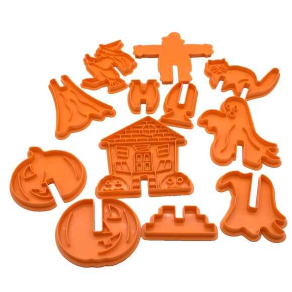 Nordic Ware Halloween 3D Cookie Cutter Set Witch Ghost Scarecrow Pumpkin 12 Pcs - Picture 1 of 8